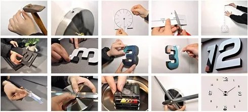 Декоративен стенен часовник Ruhhy, 3D цифри и безшумен механизъм, 60-130см