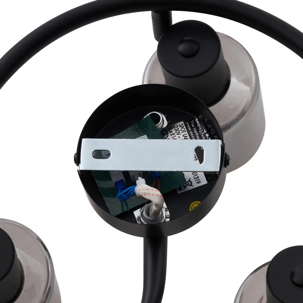 Модерна таванна лампа черна със стъклена спирала 3-светлинна - Cilin