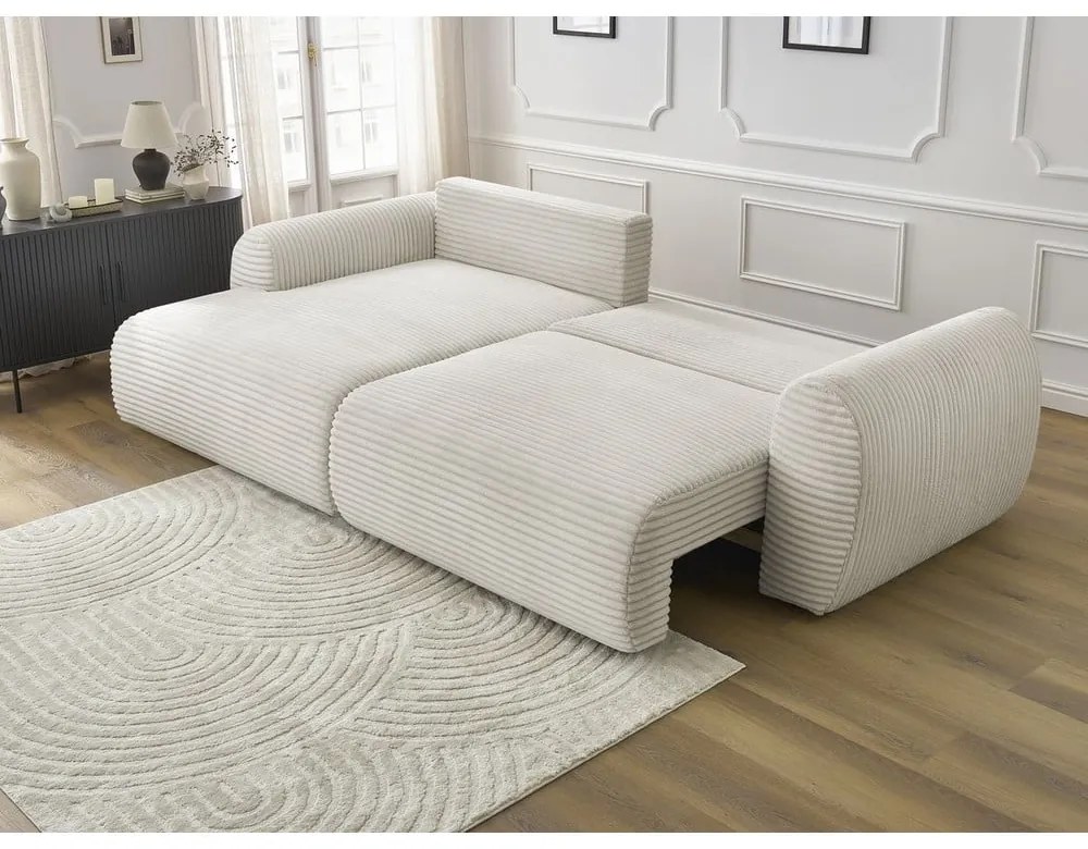 Кремав разтегателен ъглов диван от рипсено кадифе (ляв ъгъл) Lucien – Bobochic Paris