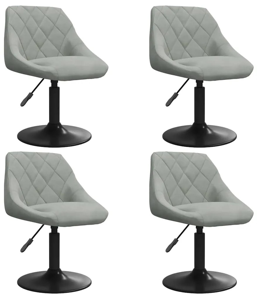 3088791 vidaXL Въртящи се трапезни столове, 4 бр, светлосиви, кадифе