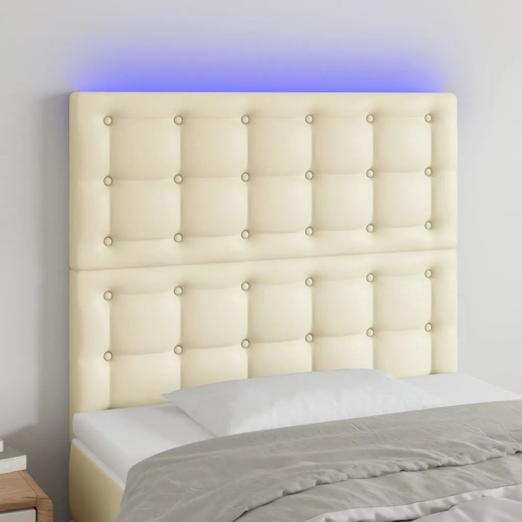 3122498 vidaXL LED горна табла за легло,кремава,80x5x118/128см,изкуствена кожа