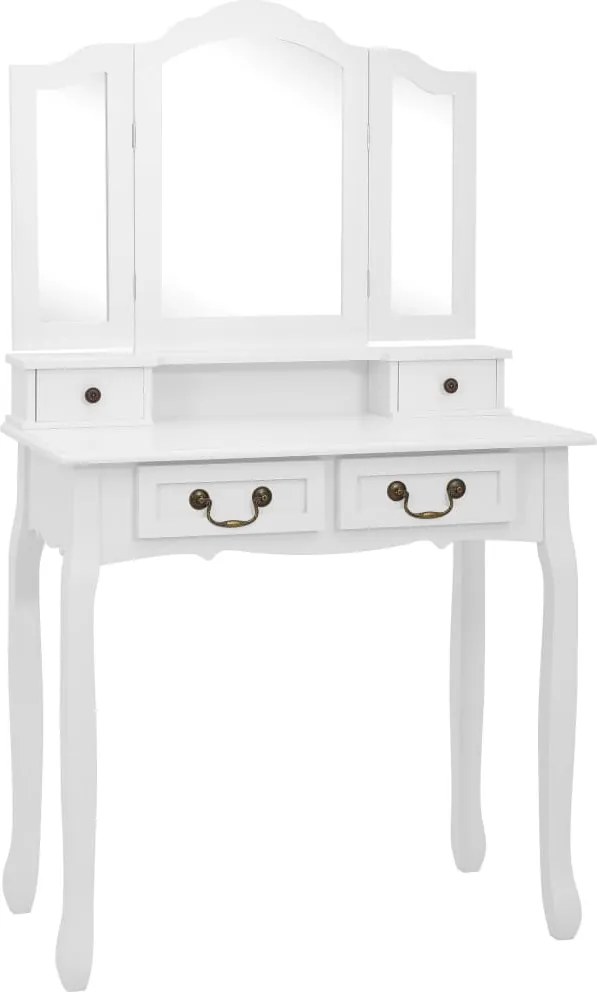 289318 vidaXL Комплект тоалетка с табуретка, бял, 80x69x141 см, пауловния