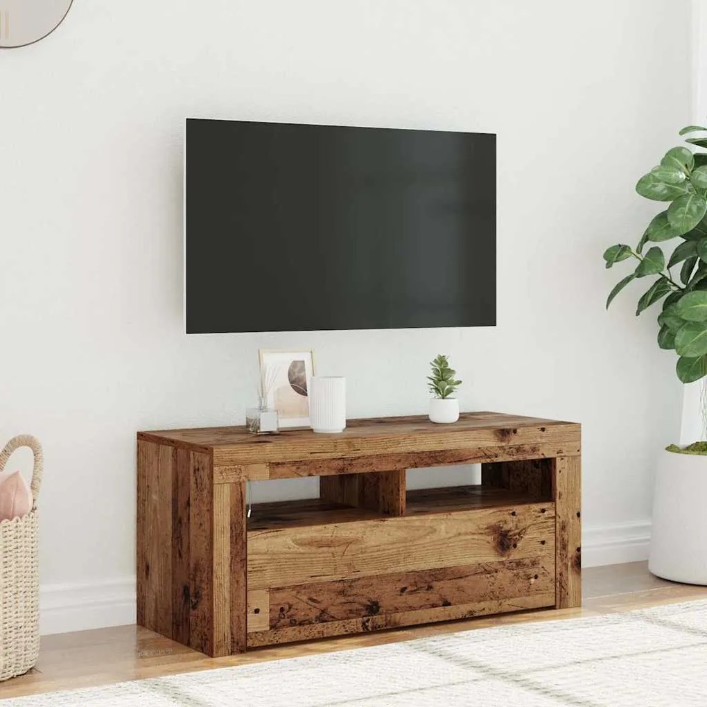 856321 vidaXL ТВ шкаф с LED осветление, 90x35x40 см, инженерно дърво