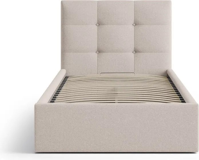 Светлокафяво единично легло 90x200 cm тапицирано с място за съхранение с включена подматрачна рамка Phaedra – Micadoni