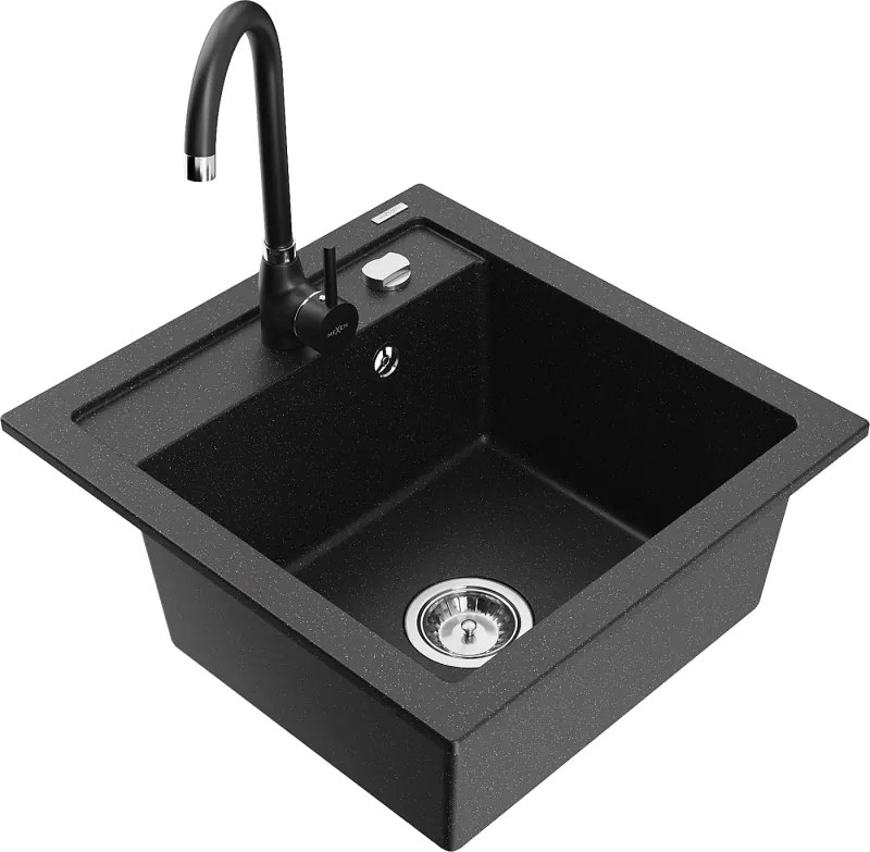 Mexen Vito мивка от гранит с 1 отделение с кухненски смесител Telma, черен/сребърен металик - 6503-73-670200-70
