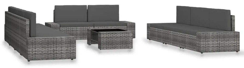 3054607 vidaXL Градински лаундж комплект, 10 части, полиратан, сив