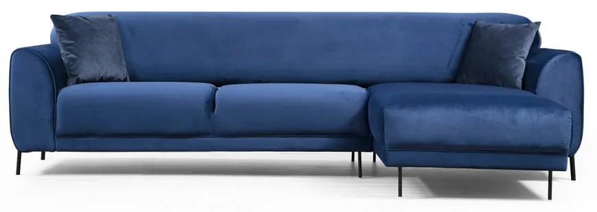 Син ъглов разтегателен диван с кадифена повърхност, десен ъгъл Image - Artie