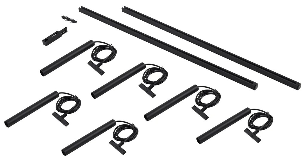 Модерна релсова система за осветление със 6 черни висящи лампи 1-фазна - Slimline Keno