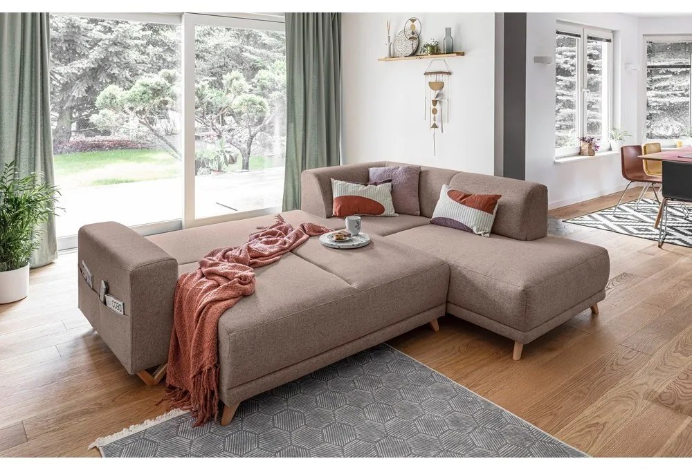 Кафяв разтегателен/с място за съхранение ъглов диван (десен ъгъл/L форма) Classy Sophie – Miuform