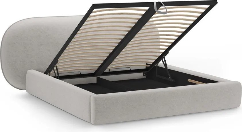 Светлосиво тапицирано двойно легло с място за съхранение и включена подматрачна рамка 200x200 cm Ovalo – Micadoni