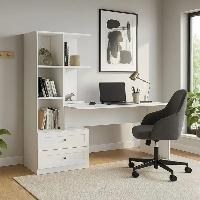 Меламиново офис бюро Mantra в бял цвят 150x60x152см.