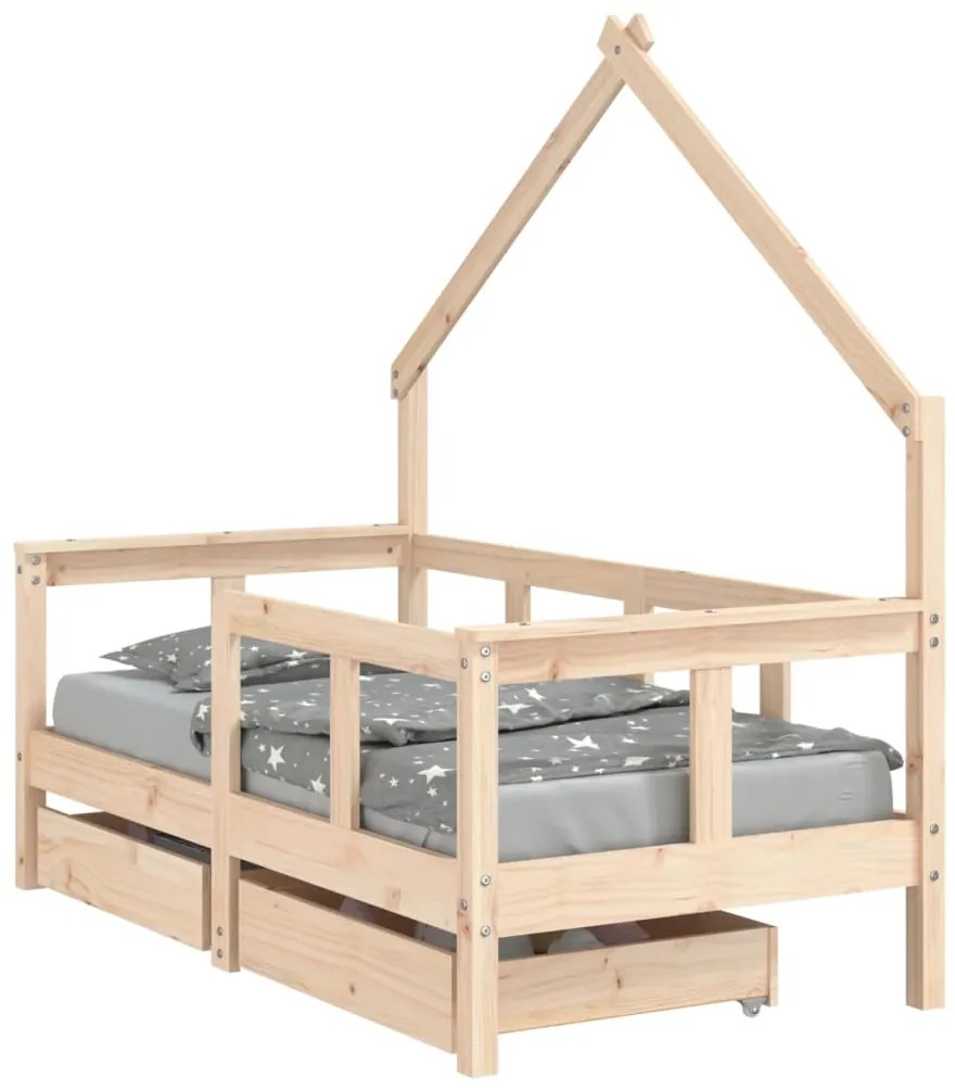 834540 vidaXL Рамка за детско легло с чекмеджета, 70x140 см, бор масив