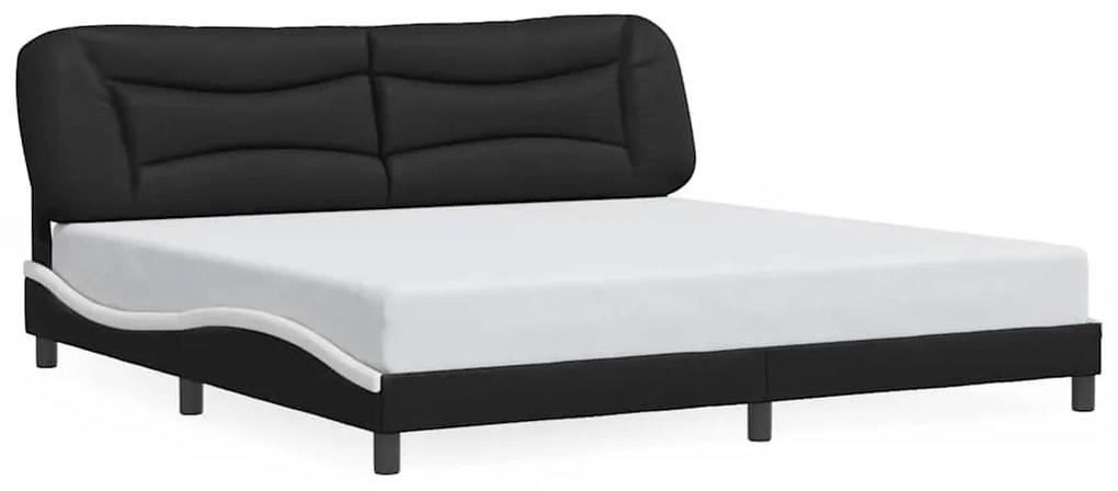 3208028 vidaXL Рамка за легло без матрак Hvar, черна, бяла, 200x200см, изкуствена кожа