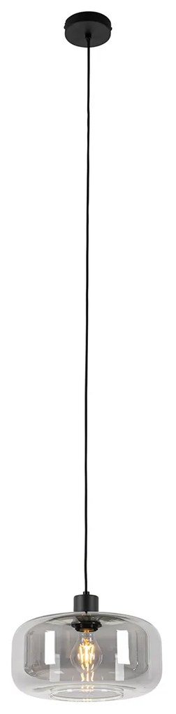 Висяща лампа в стил Арт Деко черна с димно стъкло - Bizle