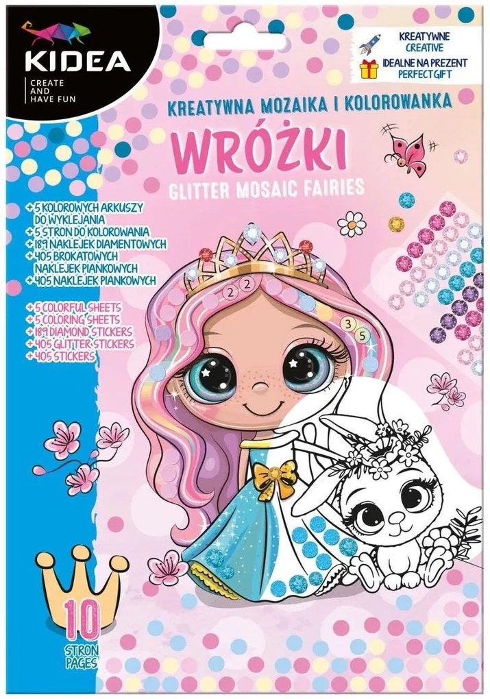 Kidea - Стикерна мозайка и листи за оцветяване Фея 98798