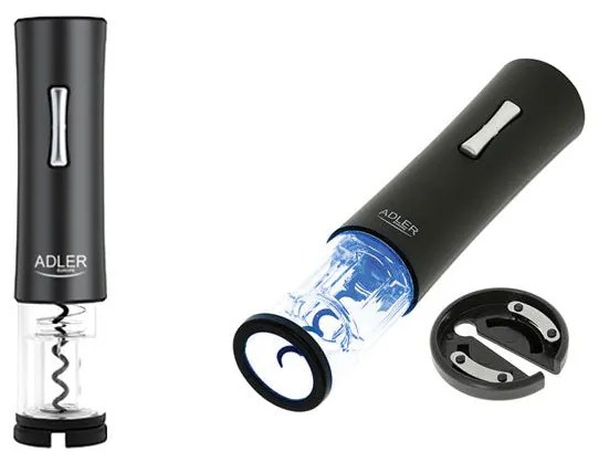 Електрически тирбушон ADLER AD 4490, Led светлини, Резачка за фолио, Черен