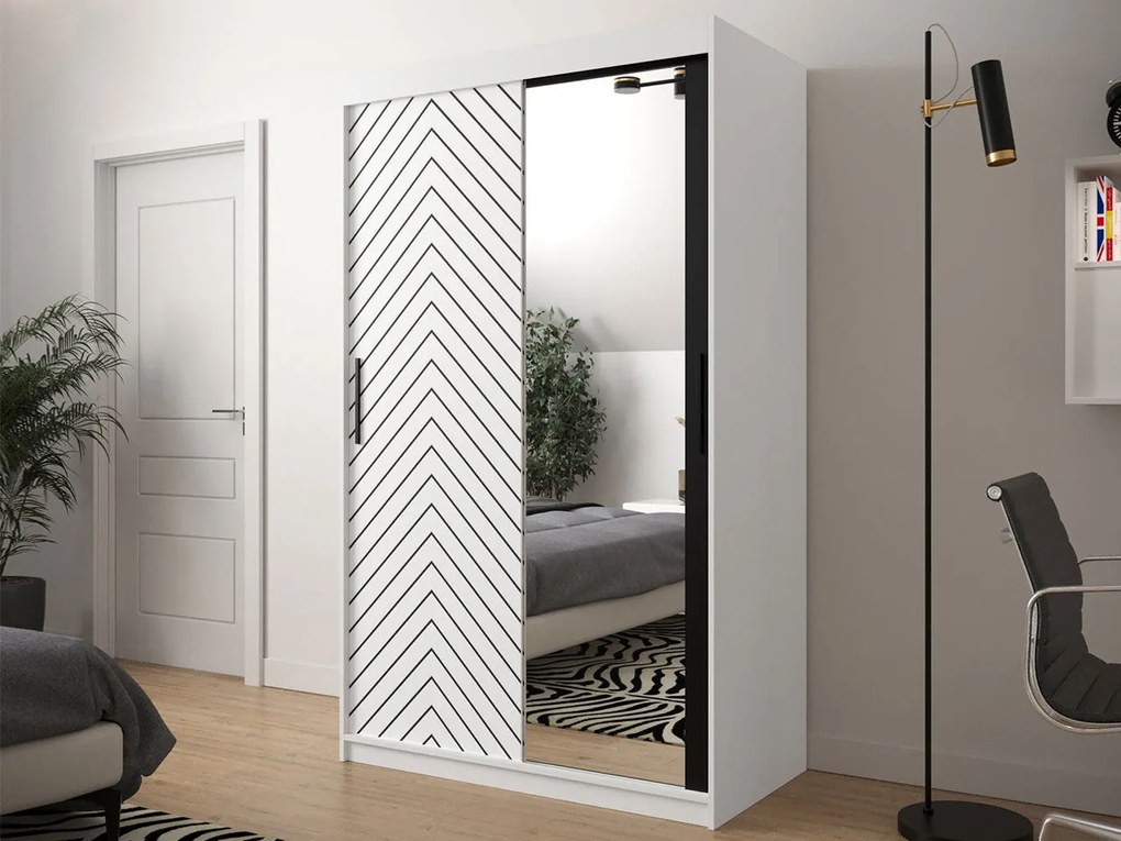 Плъзгащ се гардероб Jodelka с Огледало-Leuko-Mauro--Дължина: 120 cm