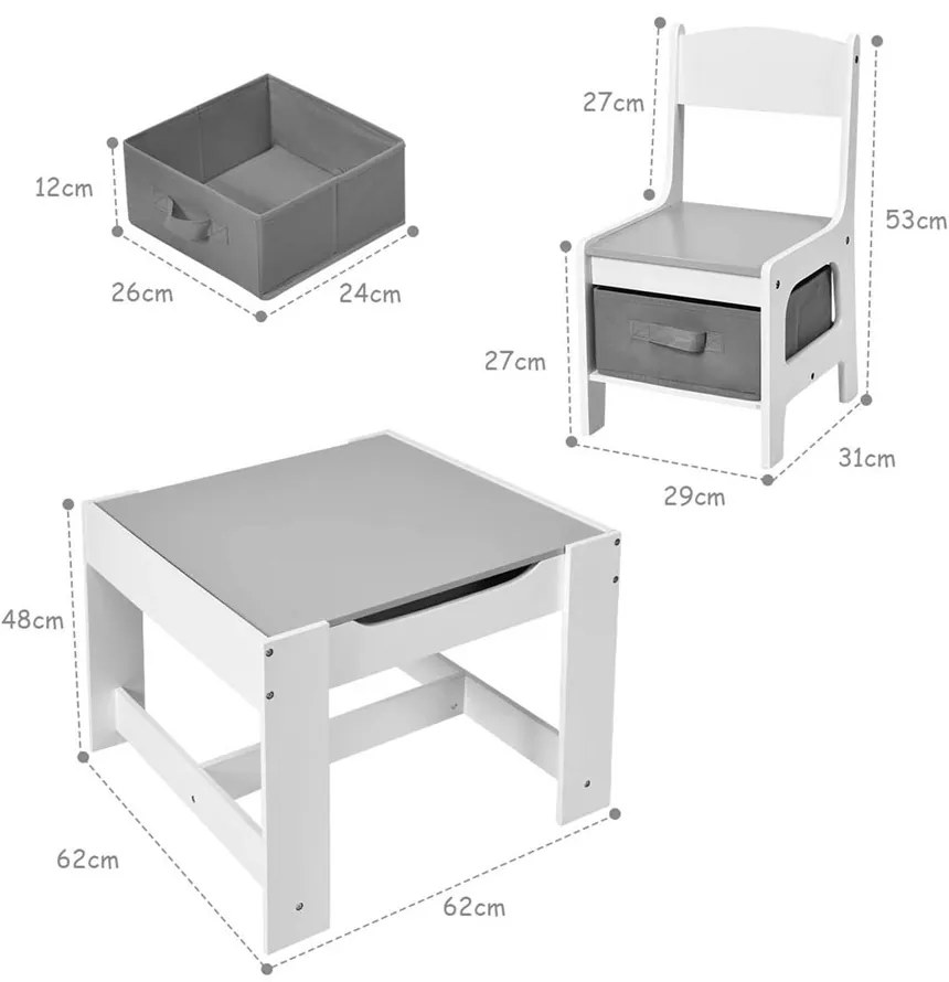GINGER HOME К-кт дървена маса с 2 столчета 2в1 WHITE/GREY
