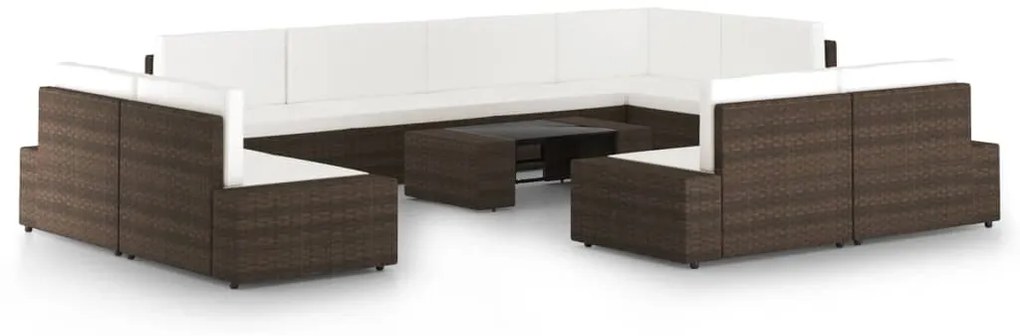 3067156 vidaXL Градински комплект с възглавници, 10 части, кафяв полиратан