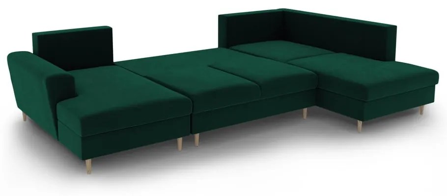 Зелен кадифен разтегателен ъглов диван с място за съхранение (десен ъгъл/U форма) Kyoto – Cosmopolitan Design
