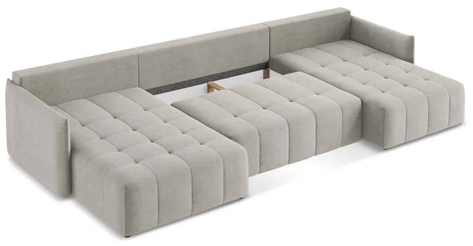 Светлосив разтегателен ъглов диван с място за съхранение (U форма) Moku – Makamii