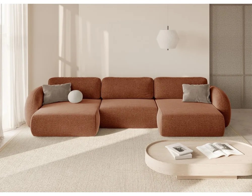 Шенилов сгъваем/с място за съхранение ъглов диван в тухлен цвят (U форма) Tonale – Cosmopolitan Design