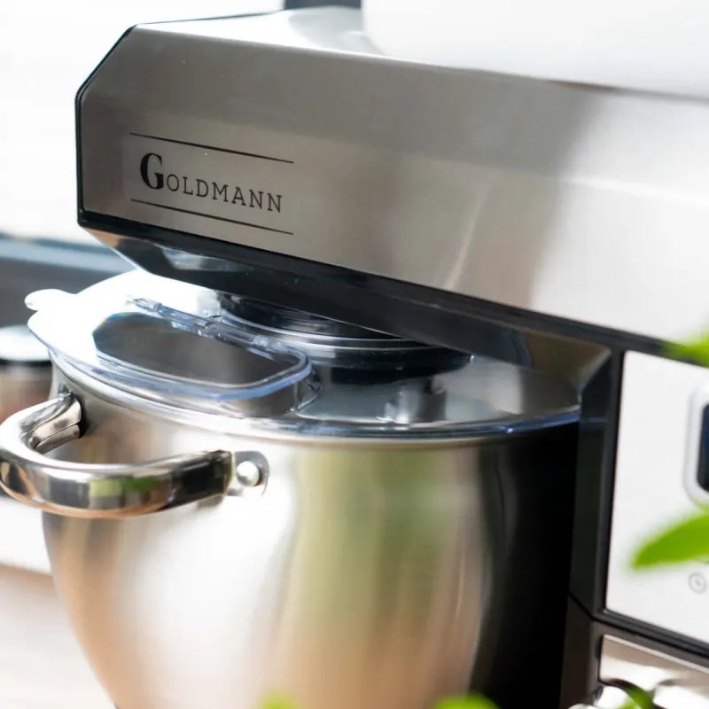 Планетарен миксер Goldmann GM-1115BD, 2200W, 8.5 л, 6 скорости + импулси, Таймер, Иноксова купа, LED, Инокс
