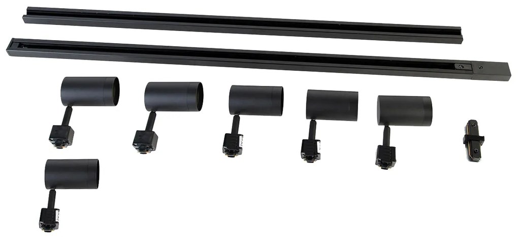 Модерна релсова система за осветление с 6 черни прожектора 1-фазов 200см - Iconic Jeana