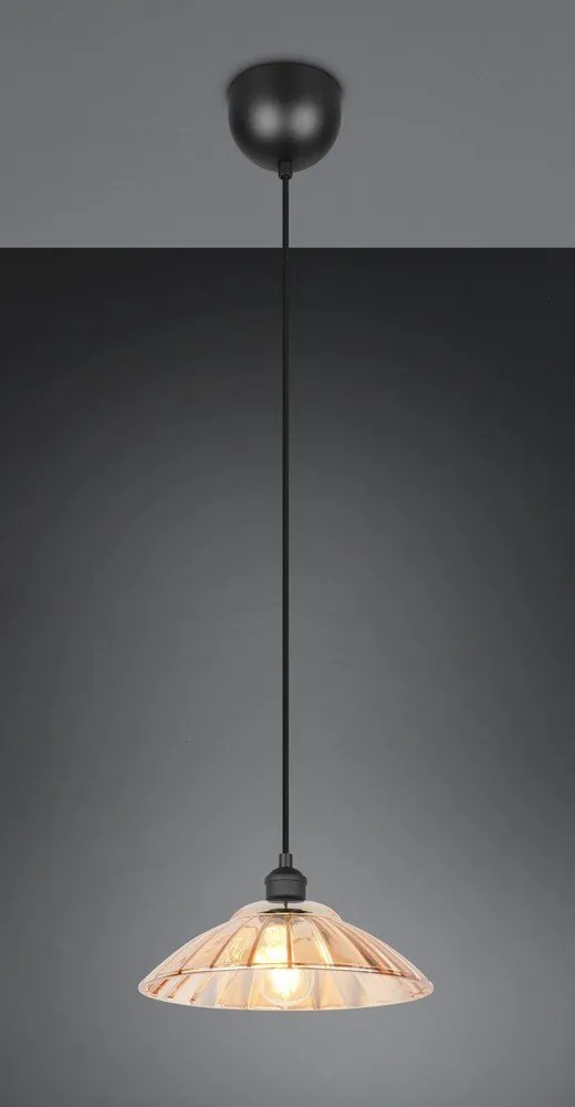 Черно/в кехлибарен цвят метално висящо осветително тяло със стъклен абажур ø 29,5 cm Eluna – Reality