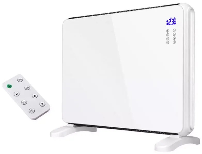 Конвектор със стъклен панел ZEPHYR ZP 1974 G, 2000W, За стена или под, 2 степени, Дистанционно, 5 до 35°C, LCD, Бял