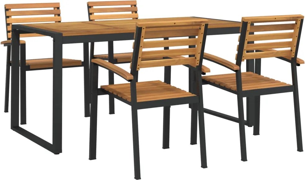 3155408 vidaXL Градински трапезен комплект, 5 части, акация масив и метал