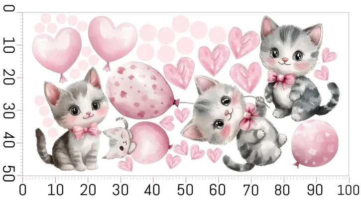 Детски стикер за стена - розови котенца Šírka: 100 cm | Dĺžka: 200 cm