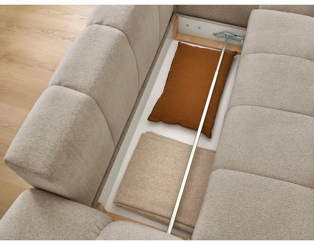 Кафяво-сив шенилов сгъваем/с място за съхранение ъглов диван (десен ъгъл) Everest – Bobochic Paris