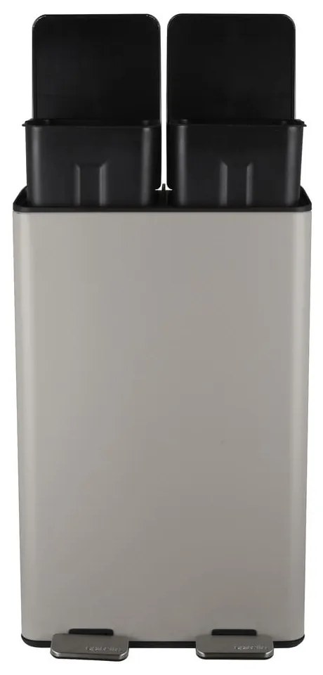 Кафяво-сиво стоманено кошче за боклук 2x30 l за рециклиране с педал Aliya – Spirella