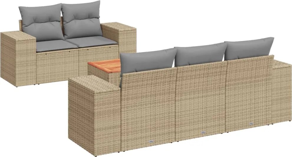 3257662 vidaXL Градински диван с възглавници, 6 части, бежов полиратан