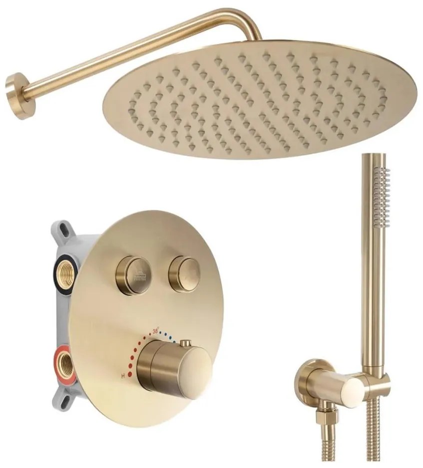 REA-P8551 - Комплект за душ LUNGO с термостатен вграден смесител, четкано злато