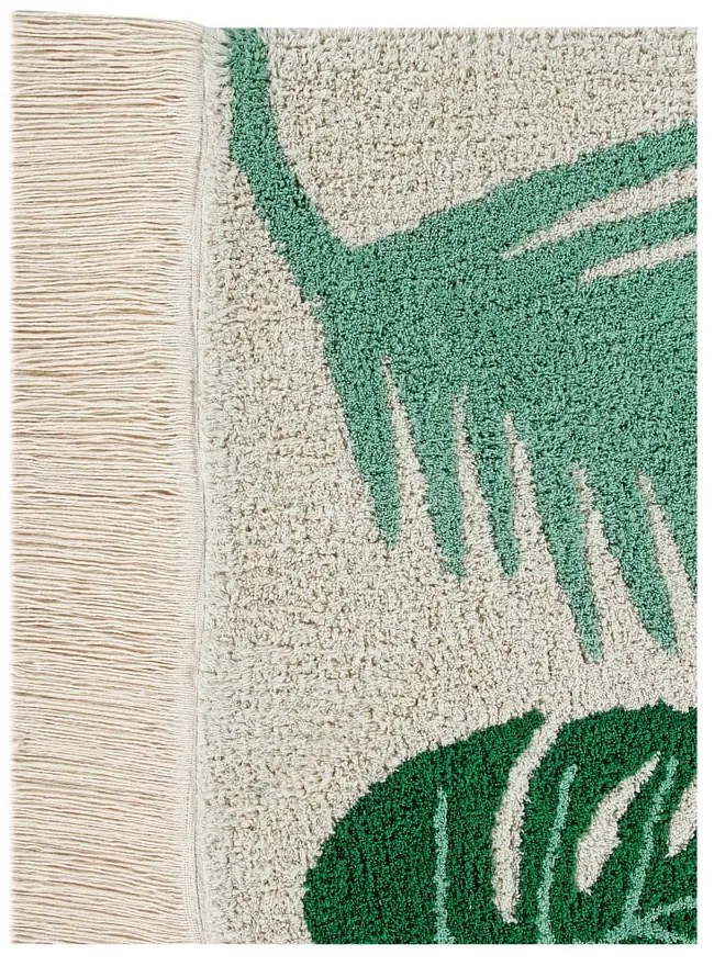 Зелен и кремав ръчно изработен памучен детски килим подходящ за пране 140x200 cm Tropical Green – Lorena Canals