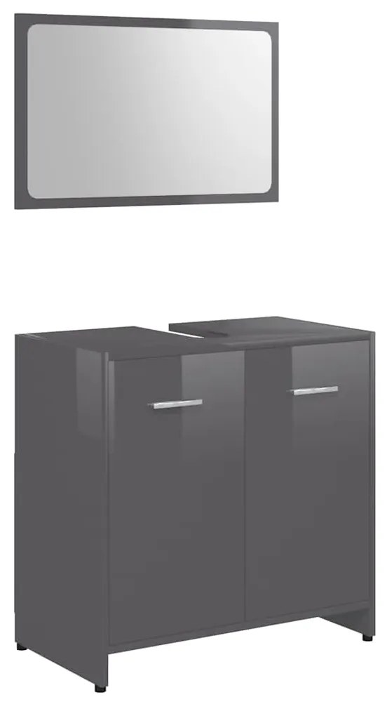 802587 vidaXL Комплект мебели за баня, сив гланц, инженерно дърво