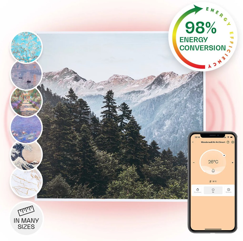 Klarstein Wonderwall Air Art Smart, инфрачервен нагревател, 60 х 60 см, 350 W, апликация, гора