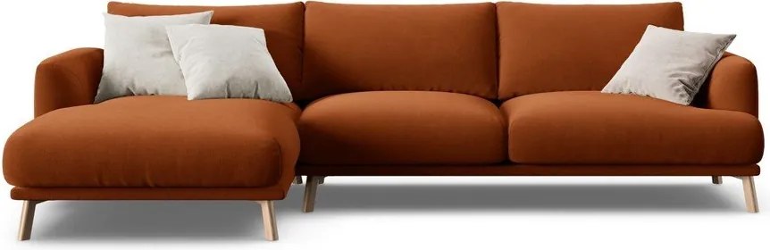 Теракотен кадифен ъглов диван (ляв ъгъл) Naomi – Micadoni