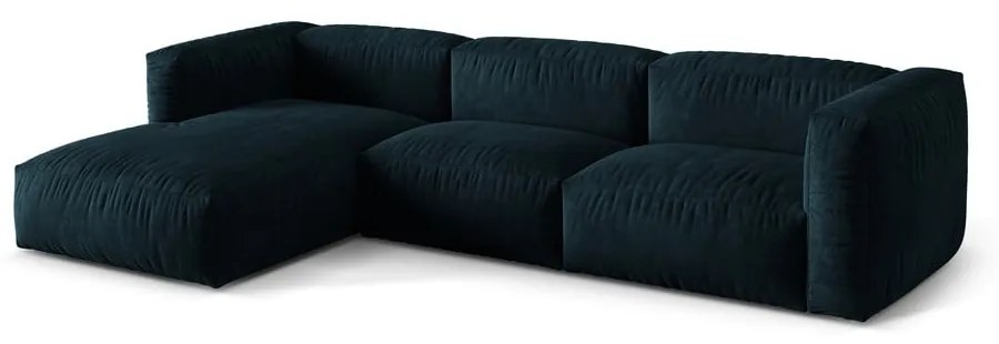 Тъмносин кадифен модулен ъглов диван (ляв ъгъл) Martina – Micadoni