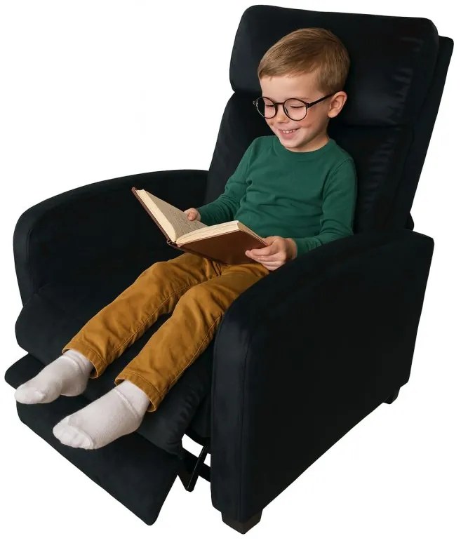 Стилен фотьойл с накланяне от черно кадифе