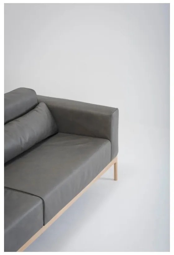 Тъмно сив диван от биволска кожа с масивна дъбова конструкция , 240 см Fawn - Gazzda