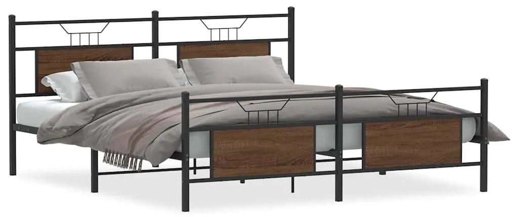 3325102 vidaXL Метална рамка за легло, без матрак, кафяв дъб, 160x200 см