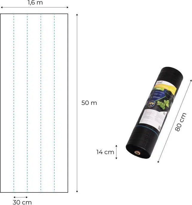 Агротекстил срещу плевели 90 g/m² + 50 щифта за закрепване Šírka: 1,6 m | Dĺžka: 50 m