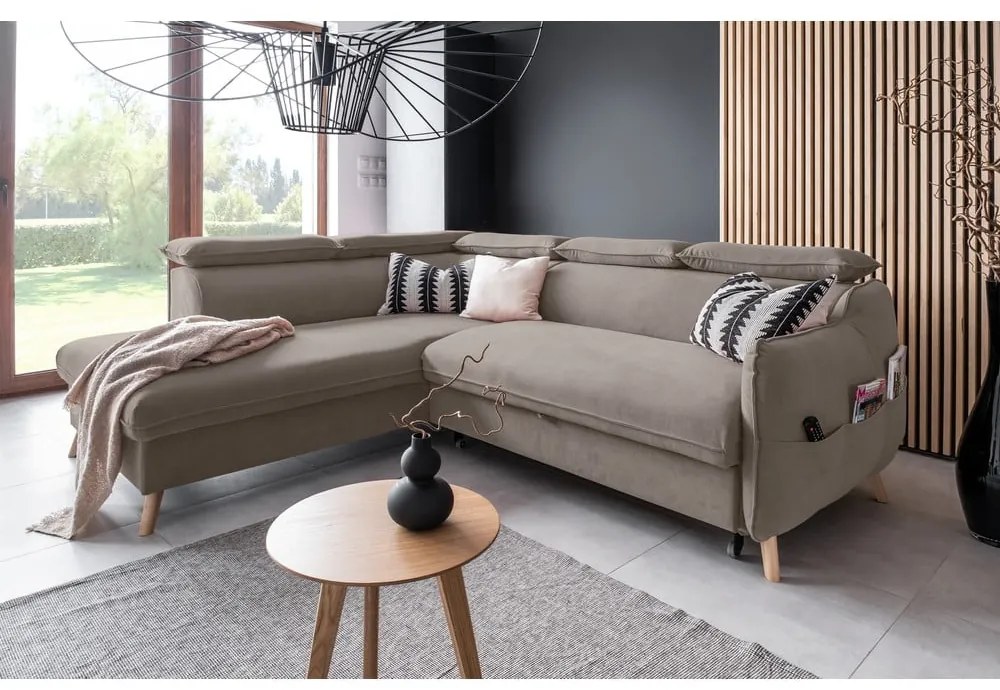 Светлокафяв кадифен ъглов разтегателен диван (ляв ъгъл) Sweet Harmony - Miuform