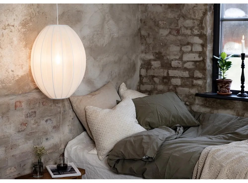 Бяло висящо осветително тяло с текстилен абажур ø 40 cm Florence – Markslöjd