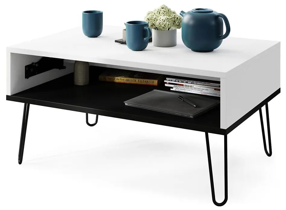 Холна маса с повдигащ плот и полица HALIJA бяла/черна