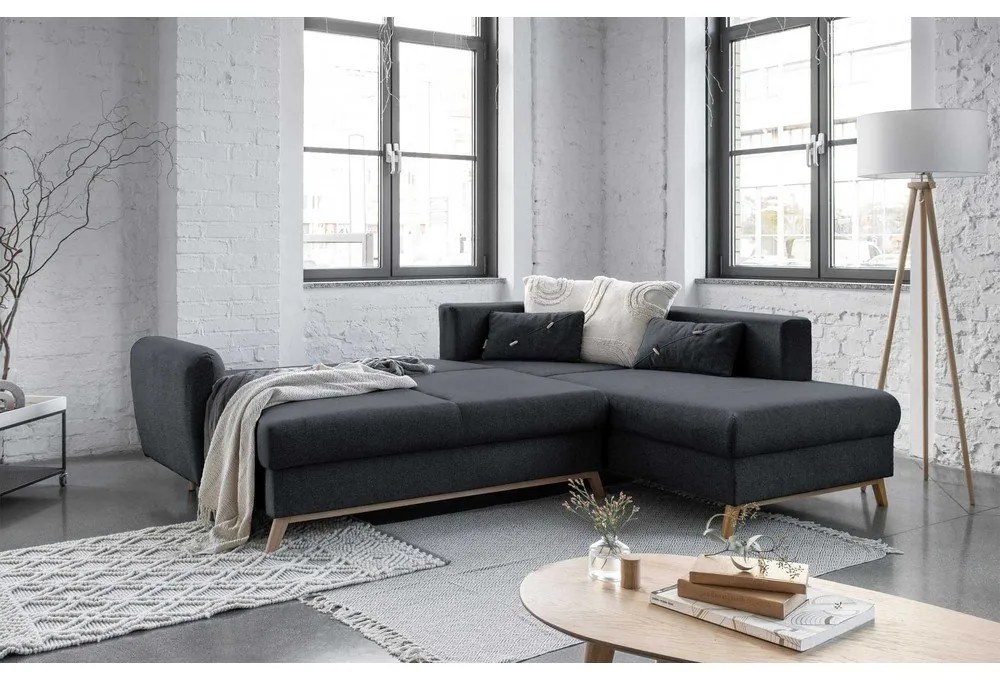 Тъмно сив ъглов разтегателен диван десен ъгъл Scandic Lagom - Miuform