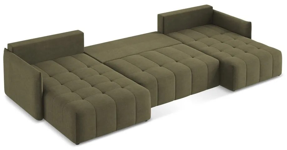 Разтегателен ъглов диван с място за съхранение в цвят каки (U форма) Moku – Makamii